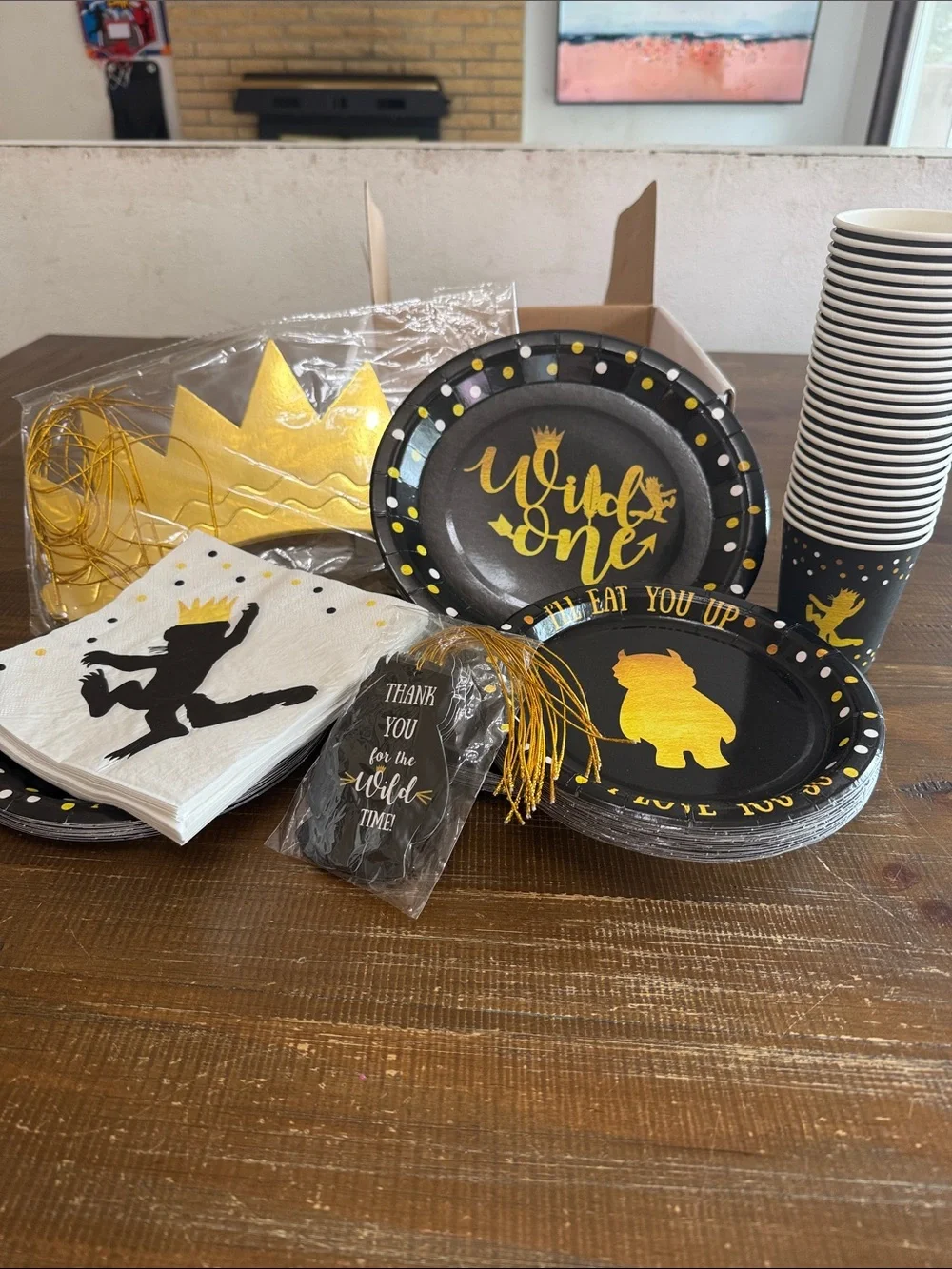 Wild One First Birthday Party Supplies Set - Black & Gold